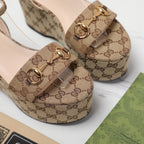 GG  Horsebit Wedges Sandals Brown