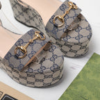GG  Horsebit Wedges Sandals Grey