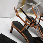 HIGH 5 CM SLINGBACK IN CINNAMON BROWN CALFSKIN WITH GOLD LOGO