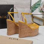 ALAIA WEDGE SANDAL IN YELLOW MESH AND BEIGE RUBBER