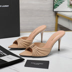 SL BABYLONE MULES 10 BISQUE SMOOTH CALFSKIN