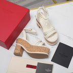 Valentino Garavani VLogo Summerblocks Wedge Sandals 115mm White Mix Brown Cowhide And Nylon Rope 821111
