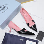 Prada Two-Tone Brushed Pumps 55mm Black Pink Cowhide 456265