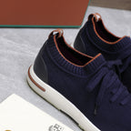 LP lady Flexy Walk Sneaker Navy Blue mix Orange Wool and Calfskin 310450