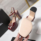 CC 25s Multicolor Stones Buckle Sandals 110mm Burgundy Patent Leather & Sheepskin 425826
