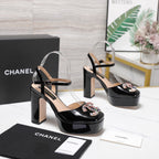 CC 25s Multicolor Stones Buckle Sandals 110mm Black Patent Leather & Sheepskin 425827