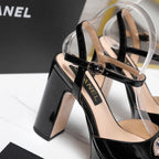 CC 25s Multicolor Stones Buckle Sandals 110mm Black Patent Leather & Sheepskin 425827