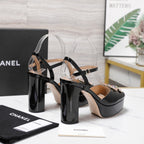 CC 25s Multicolor Stones Buckle Sandals 110mm Black Patent Leather & Sheepskin 425827