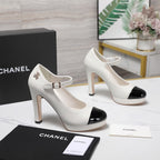 CC Buckle Platform Pumps 100mm White Lambskin 425879