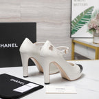 CC Buckle Platform Pumps 100mm White Lambskin 425879