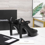 CC Buckle Platform Pumps 100mm Black Lambskin 425881