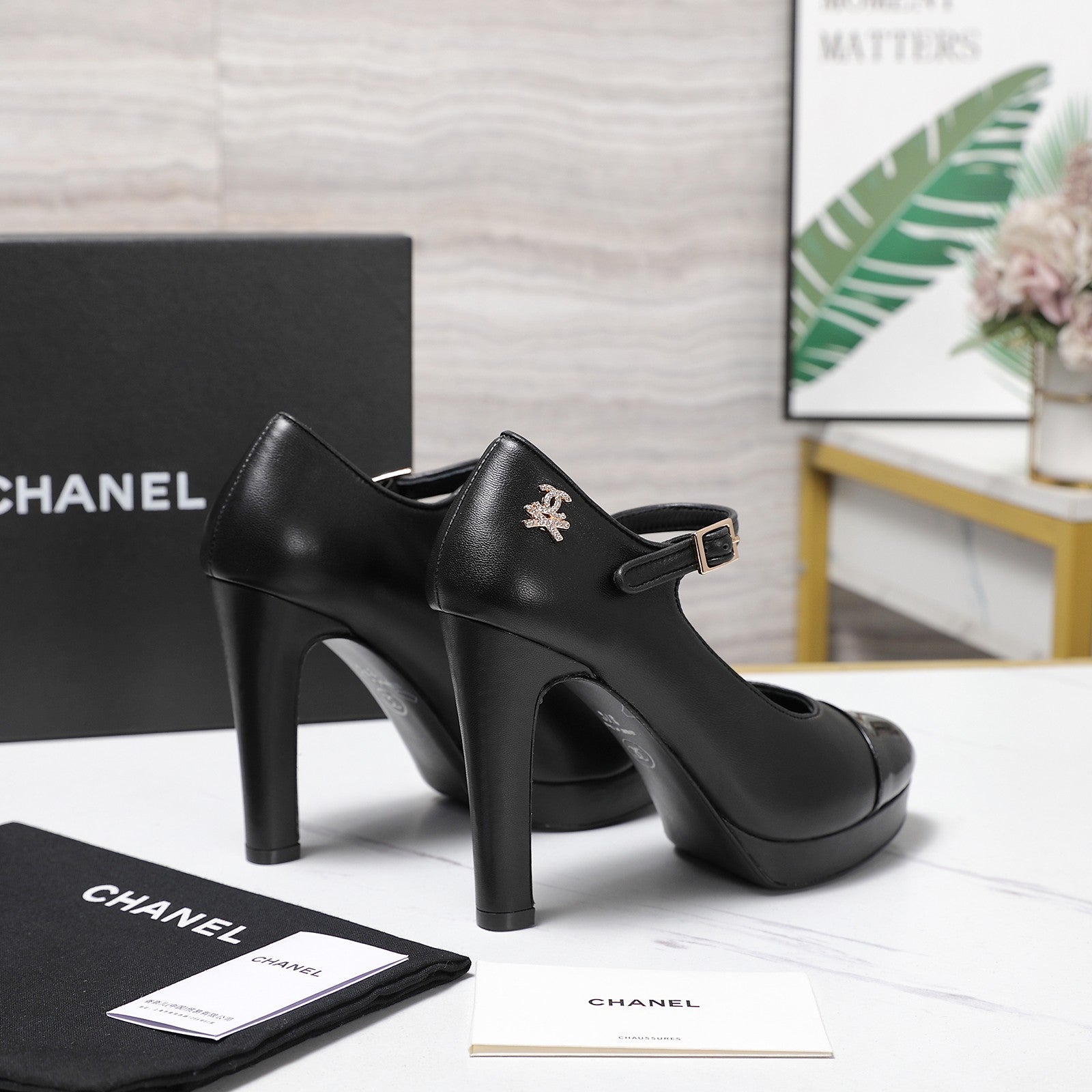 CC Buckle Platform Pumps 100mm Black Lambskin 425881