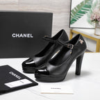 CC Buckle Platform Pumps 100mm Black Lambskin 425881