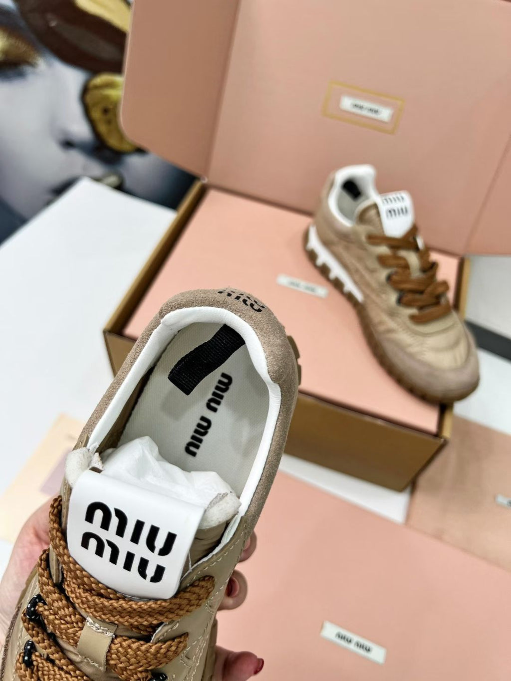 Miu TYRE Sneakers Brown Suede Technical Fabric 456327