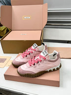 Miu TYRE Sneakers Pink Brown Suede Technical Fabric 456328