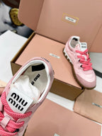 Miu TYRE Sneakers Pink Brown Suede Technical Fabric 456328