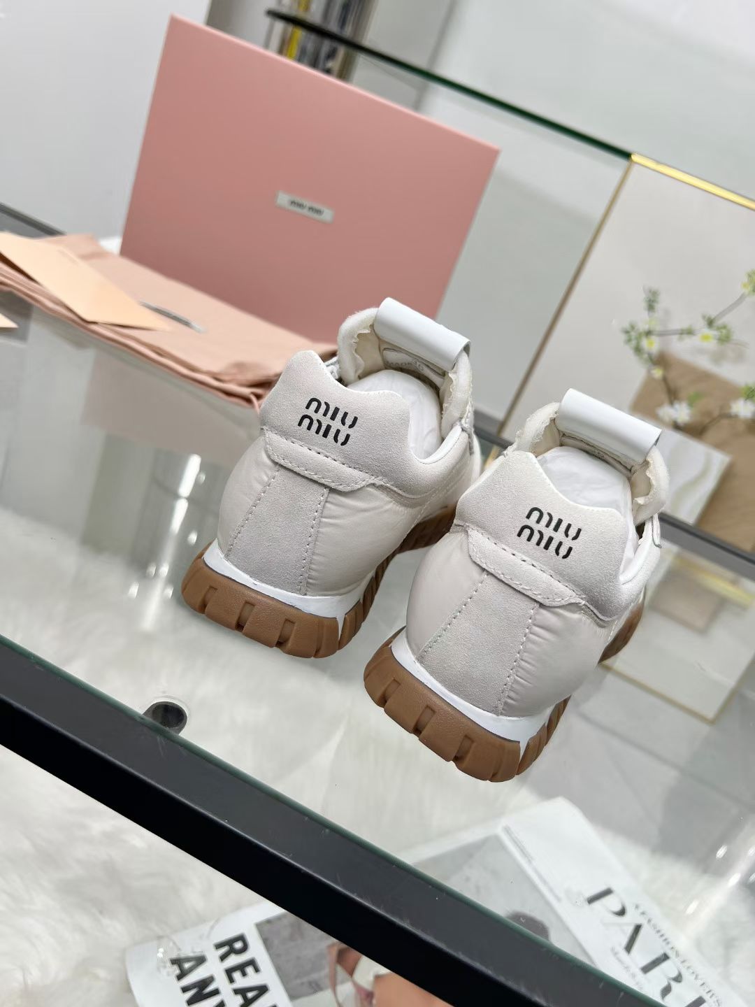 Miu TYRE Sneakers White Suede Technical Fabric 456329