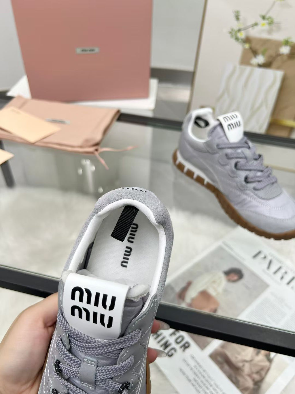 Miu TYRE Sneakers Grey Suede Technical Fabric 456330