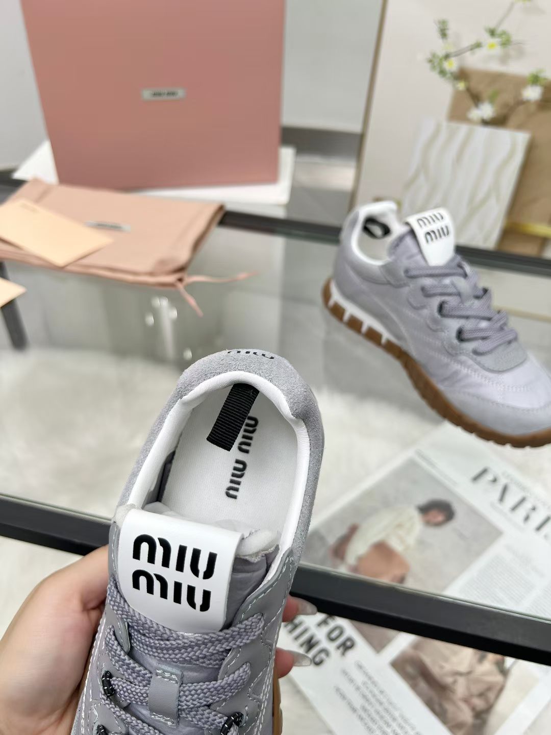 Miu TYRE Sneakers Grey Suede Technical Fabric 456330