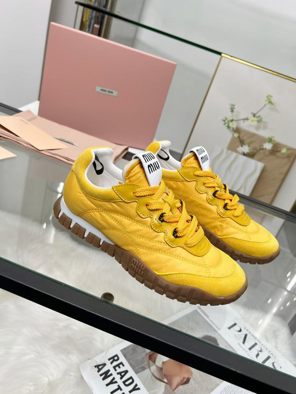 Miu TYRE Sneakers Yellow Suede Technical Fabric 456332