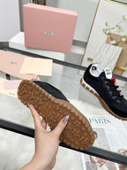 Miu TYRE Sneakers with Decorative Buckle Black Suede Technical Fabric 456334