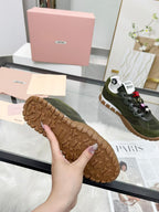 Miu TYRE Sneakers with Decorative Buckle Olive Green Suede Technical Fabric 456336