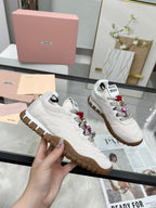 Miu TYRE Sneakers with Decorative Buckle White Suede Technical Fabric 456337