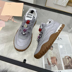 Miu TYRE Sneakers with Decorative Buckle Grey Suede Technical Fabric 456338