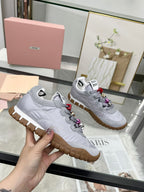 Miu TYRE Sneakers with Decorative Buckle Grey Suede Technical Fabric 456338