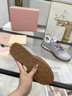 Miu TYRE Sneakers with Decorative Buckle Grey Suede Technical Fabric 456338