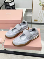 Miu Tyre Ballerina Shoes Grey Suede Fabric 456342