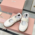 Miu Tyre Ballerina Shoes White Suede Fabric 456343