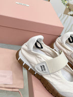Miu Tyre Ballerina Shoes White Suede Fabric 456343