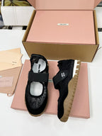 Miu Tyre Ballerina Shoes Black Suede Lace 456344