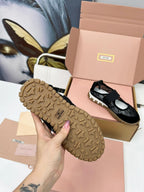 Miu Tyre Ballerina Shoes Black Suede Lace 456344