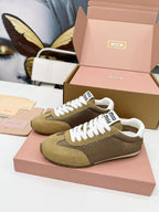 Miu Plume Sneakers Yellow-Brown Suede Lace 456346
