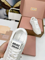 Miu Plume Sneakers White Suede Lace 456347