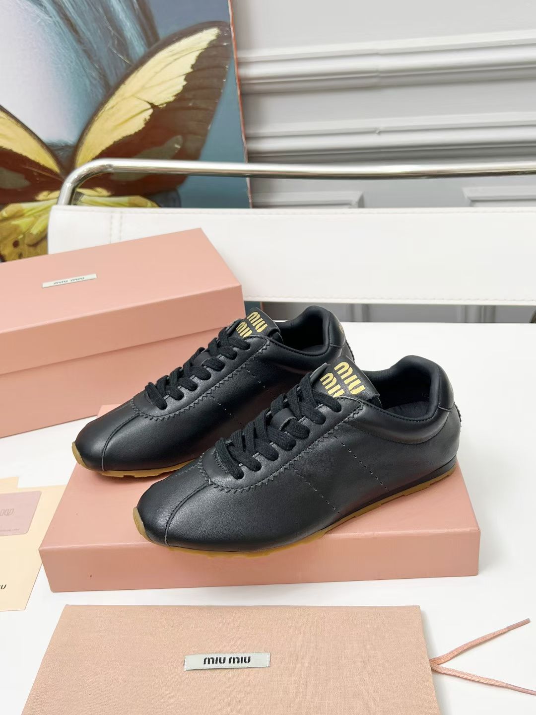 Miu Plume Sneakers Black Cowhide 456349