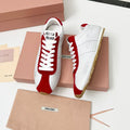 Miu Plume Sneakers Red White Cowhide Suede 456352