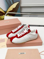 Miu Plume Sneakers Red White Cowhide Suede 456352
