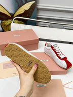 Miu Plume Sneakers Red White Cowhide Suede 456352