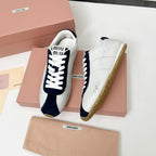 Miu Plume Sneakers Navy Blue White Cowhide Suede 456353