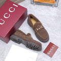 GG Women's Loafer Horsebit Brown Suede Shearing 547322