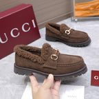 GG Women's Loafer Horsebit Beige Suede Shearing 547321