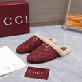 GG Horsebit Mules with Burgundy Insole Suede Shearing 547329