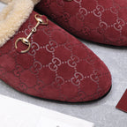 GG Horsebit Mules with Burgundy Insole Suede Shearing 547329