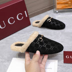 GG Horsebit Mules with Black Insole Suede Shearing 547331