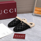GG Horsebit Mules with Black Insole Suede Shearing 547331
