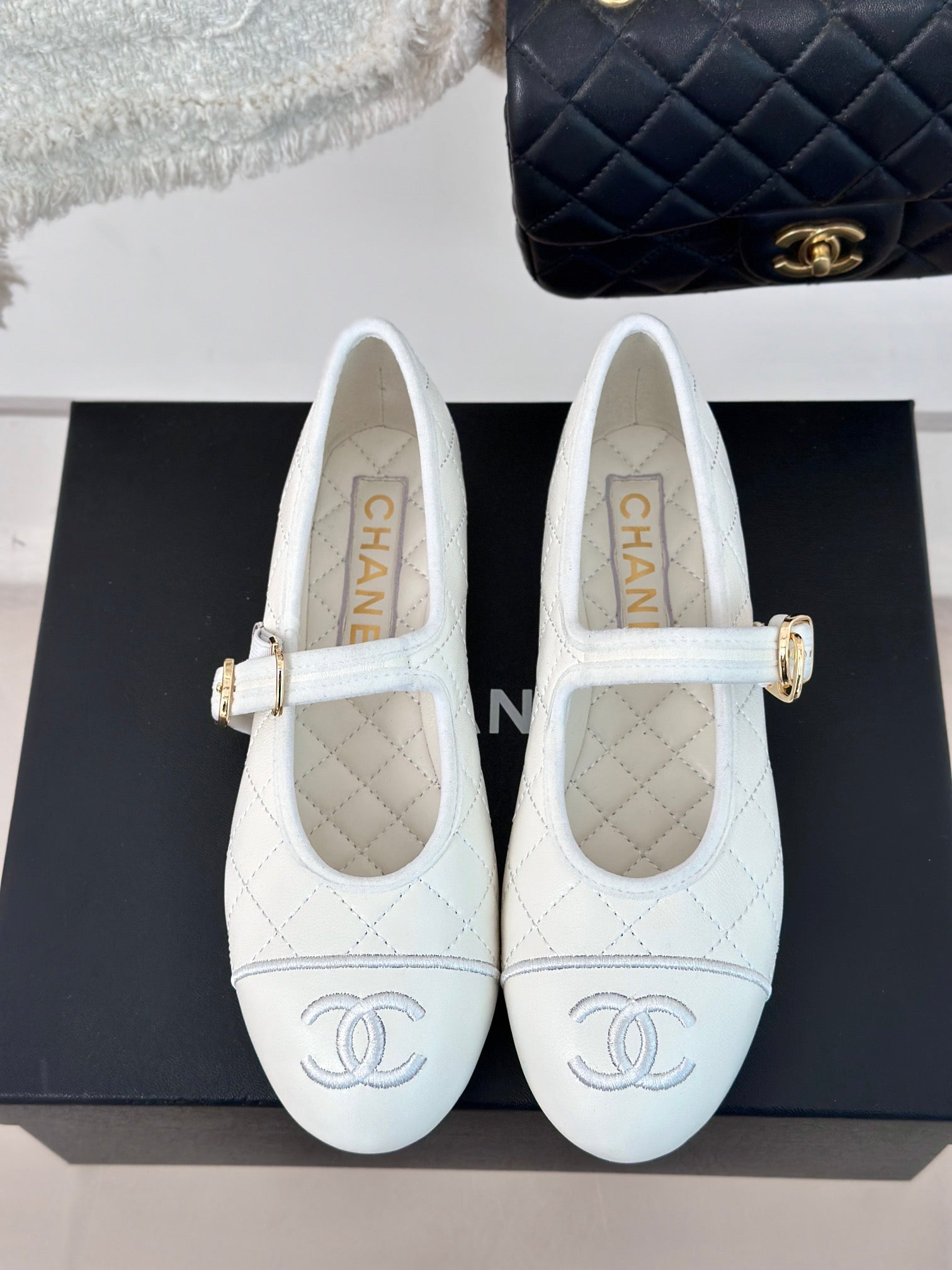 mary jane white quilted lambskin