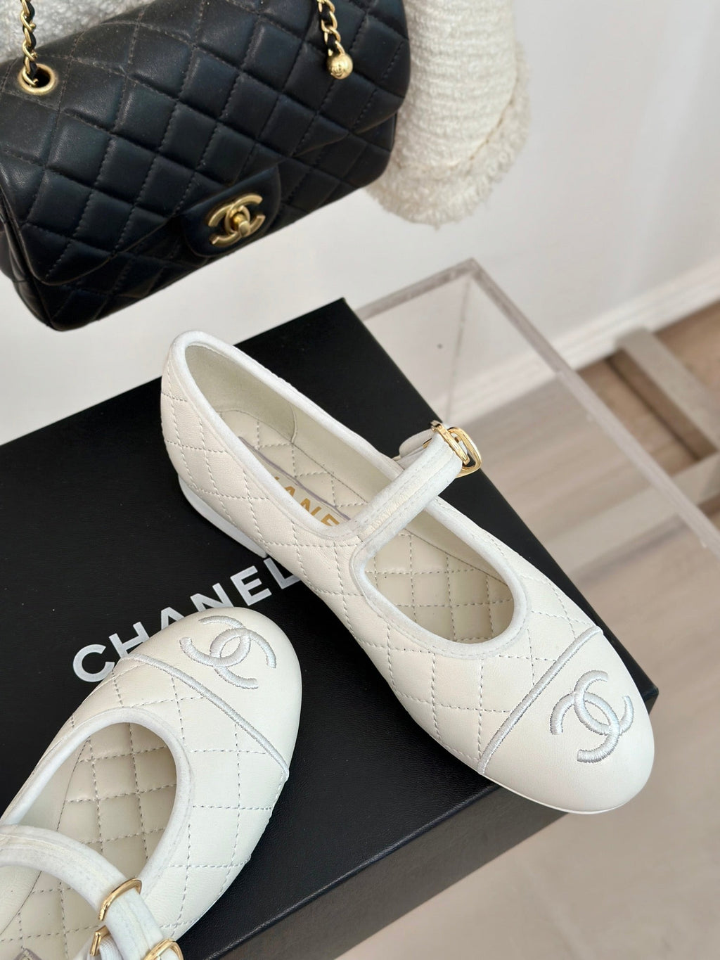 mary jane white quilted lambskin